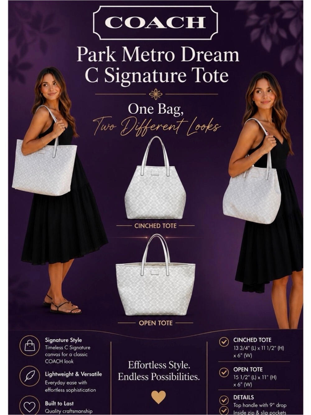 Coach Park Metro Dream Structured White Patterned Tote Bag with Top Handles
